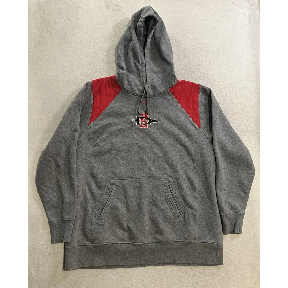 VTG Nike Hoodie Men's Size 2XL Gray Aztec Center Swoosh SDSU San Diego Pullover